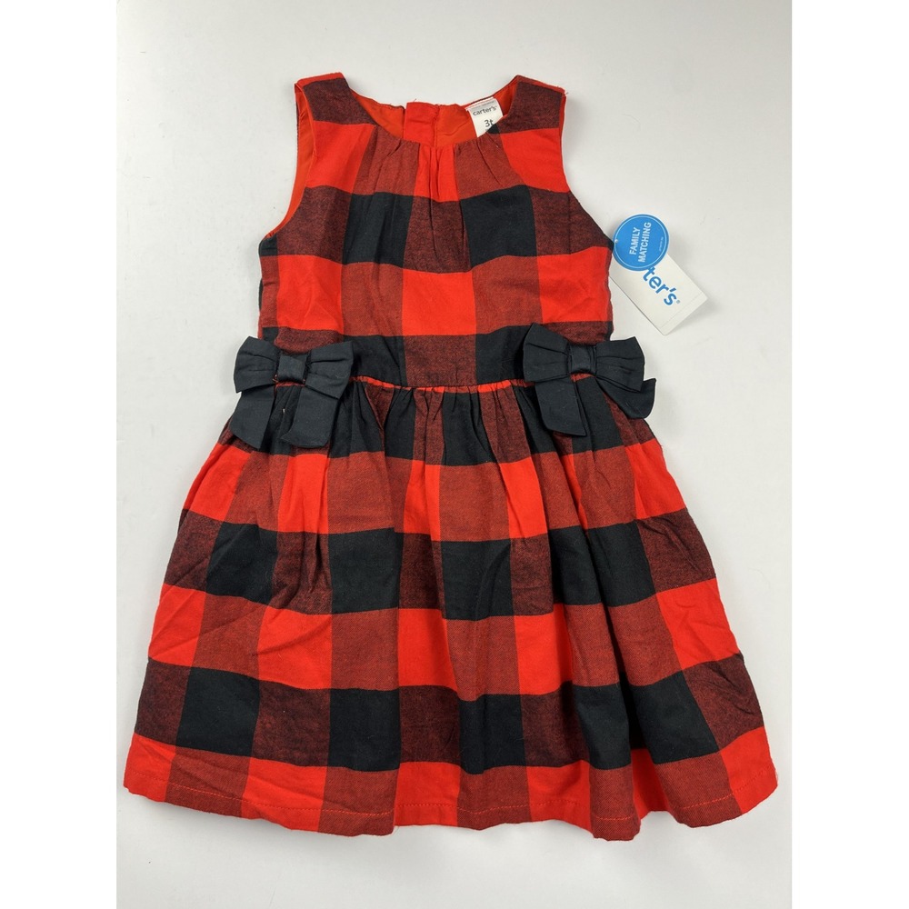 Carter's Dress Girls 3T Red Buffalo Plaid Sleeveless Bow Holiday Festive Classic